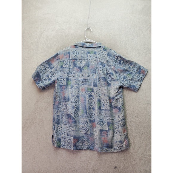 Batik Bay Shirt Mens Medium Blue Hawaiian Silk Short Sleeve Collared Button Down - Picture 2 of 13